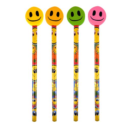 Smiley Face Pencil with Eraser - Pack of 48