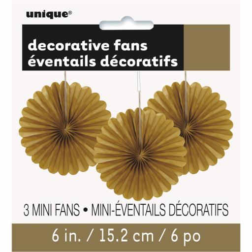 Gold Decorative Fans - Pack of 3